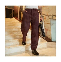 Campus Sutra Men's Chocolate Brown Pinstriped Chino Trousers