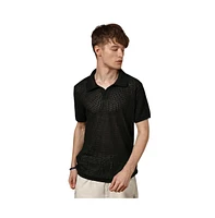 Campus Sutra Men's Raven Black Textured-Knit Polo T-Shirt