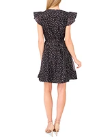 CeCe Women's Polka dot Tie Waist Flutter-Sleeve Mini Dress