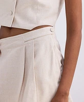 Reistor Women's Cropped Cotton Tweed Vest Set Cream