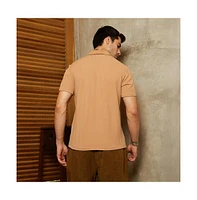 Campus Sutra Men's Peanut Brown Rope-Tactile Cuban Polo T-Shirt