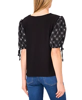 CeCe Women's Embroidered Balloon-Sleeve Knit Top