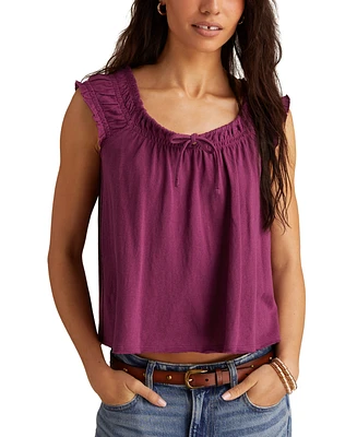 Lucky Brand Women's Cotton Smocked Tie-Neck Sleeveless Top