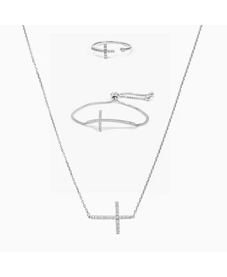 Horizontal Cross Adjustable Bracelet, Necklace & Ring Set