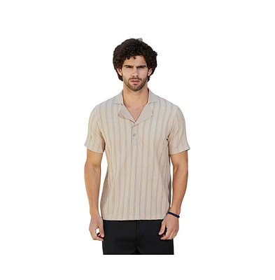 Campus Sutra Men's Saltbox Beige Wicker-Tactile Polo T-Shirt