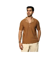 Campus Sutra Men's Coffee Brown Crease-Tactile Cuban Polo T-Shirt