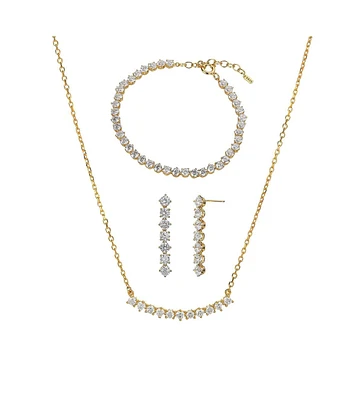 Sterling Silver 18k Gold Plated Josephine Tennis Bracelet, Necklace & Earrings Set