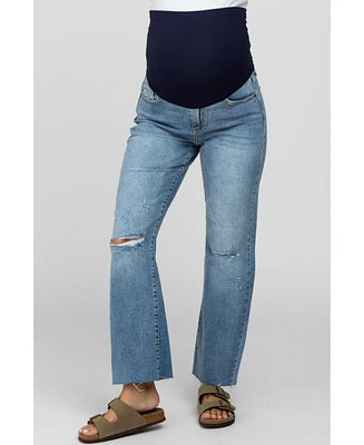 Pinkblush Maternity Blue Straight Leg Frayed Hem Jeans