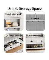 Hall Tree with Storage, Bench, & Coat Rack (Grey)