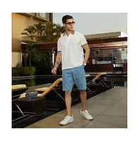 Campus Sutra Men's Chalk White & Pastel Purple Contrast Open-Knit Polo T-Shirt
