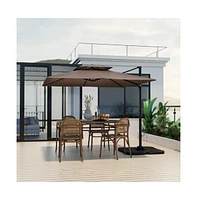 9.5 Feet Cantilever Patio Umbrella with 360° Rotation and Double Top