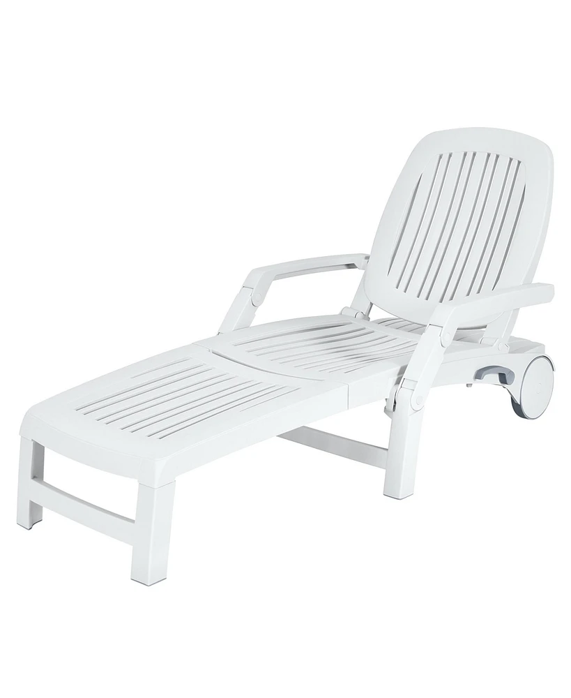 Gymax Patio Adjustable Chaise Lounge Chair Folding Sun Lounger Recliner w/ Wheels
