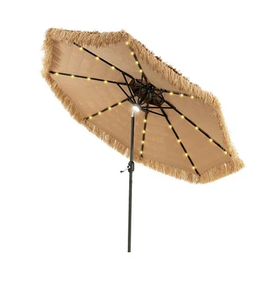 9 Feet Solar Powered Thatched Tiki Patio Umbrella with Led Lights.