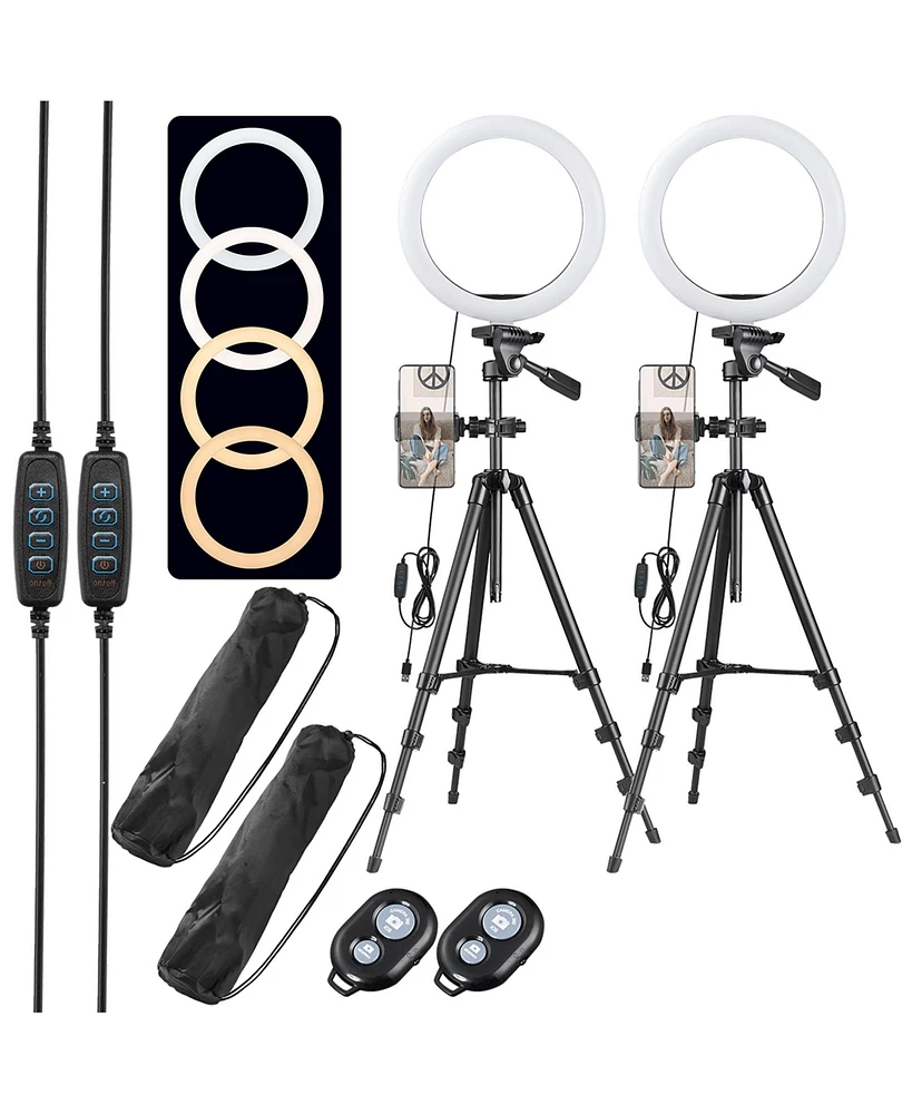2 Pack 10" Led Ring Light Dimmable Tripod Stand Phone Holder Photo Video Makeup