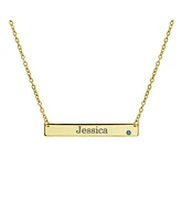 Bling Jewelry Horizontal Sideway Flat Bar Name Plated Pendant Necklace Gold Plated Sterling Silver With Crystal