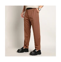 Campus Sutra Men's Russet Brown Micro-Check Chino Trousers