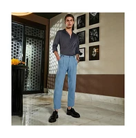Campus Sutra Men's Sky Blue Pleated Tailored Trousers