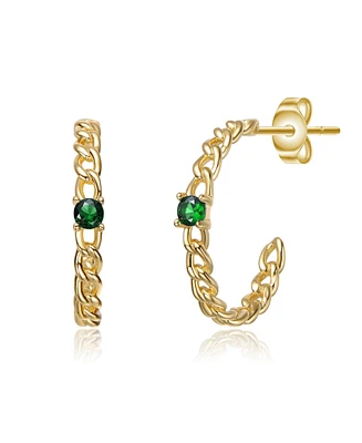 14K Gold Plated with Green Cubic Zirconia Braided Hoop Earrigns