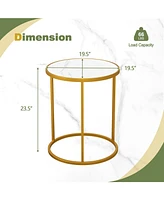 16 Inch Marble Top Round Side Table with Metal Frame for Living Room Bedroom-Set of 2