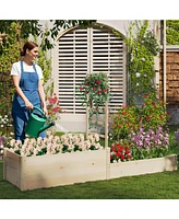 87" Raised Garden Bed with Trellis 2 Planter Boxes Open-ended Base for Patio