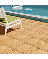 Costway 30 Pcs Acacia Wood Flooring Tiles 12" x 12" Snap-in-place Patio Tiles for Porch