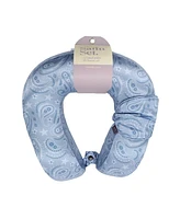 Blue Tonal Paisley Print Poly Adult Satin Neck Pillow and Eye Mask Set