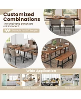 72 Inch Dining Table Rectangular Kitchen Table with 2-Bottle Wine Rack for 5-7
