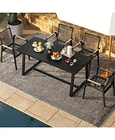 63" Large Dining Table with Wavy Edge and Heavy-duty Metal Frame