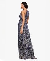 Betsy & Adam Women's Sleeveless Metallic Halter Dress