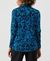 Ella Rafaella Petite Eco Floral Print Roll Collar Draped Long Sleeve Cardigan Sweater