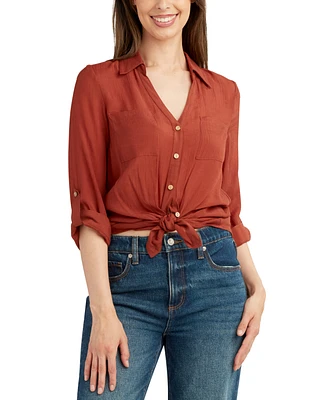 Bcx Juniors' Tie-Hem Gauzy Shirt