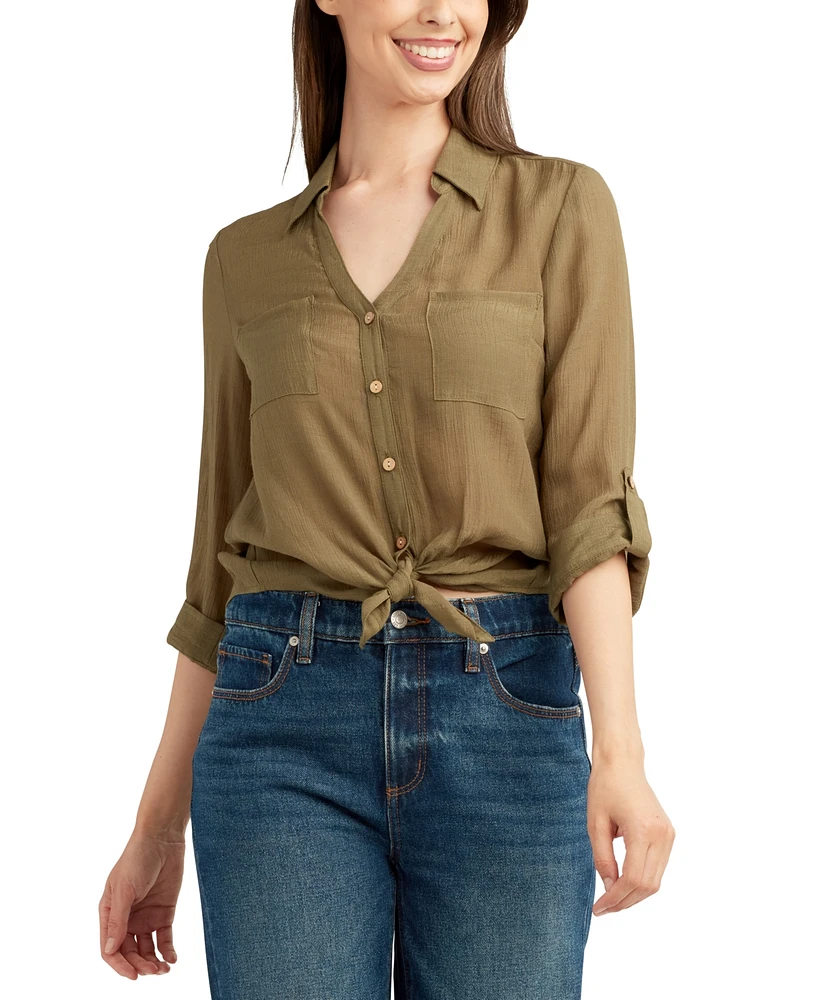 Bcx Juniors' Tie-Hem Gauzy Shirt