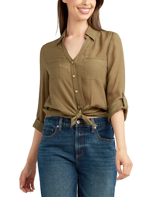 Bcx Juniors' Tie-Hem Gauzy Shirt