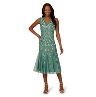 Adrianna Papell Women's Embellished Ruffled Godet Dress
