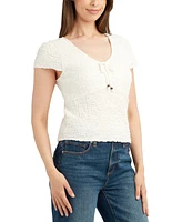 Bcx Juniors' Textured Knit Cap-Sleeve Top