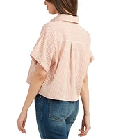 Bcx Juniors' Striped Cropped Oversized Top