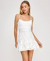 Alex & Sophia Juniors' Beaded Floral Mini Dress