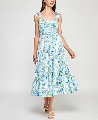 Trixxi Juniors' Printed Ruffled Sleeveless Midi Dress