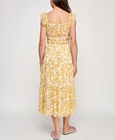 Trixxi Juniors' Chiffon Printed Flutter-Sleeve Midi Dress