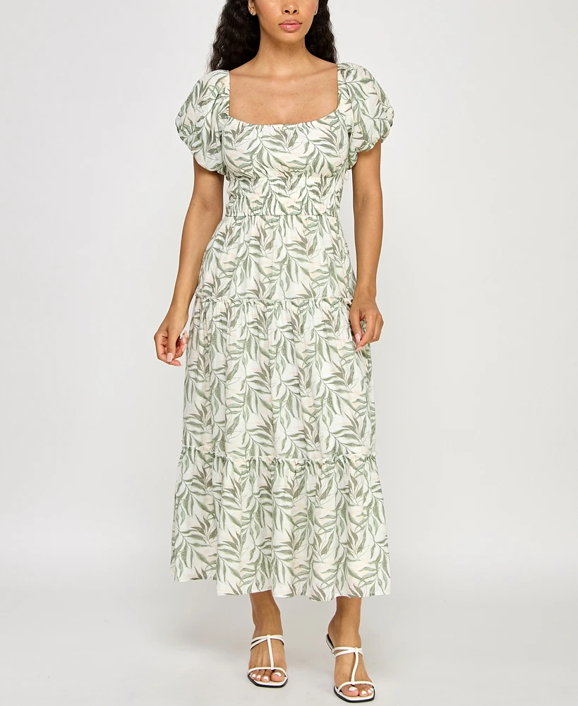 Trixxi Juniors' Printed Bubble-Sleeve Midi Dress