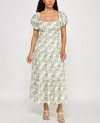 Trixxi Juniors' Printed Bubble-Sleeve Midi Dress