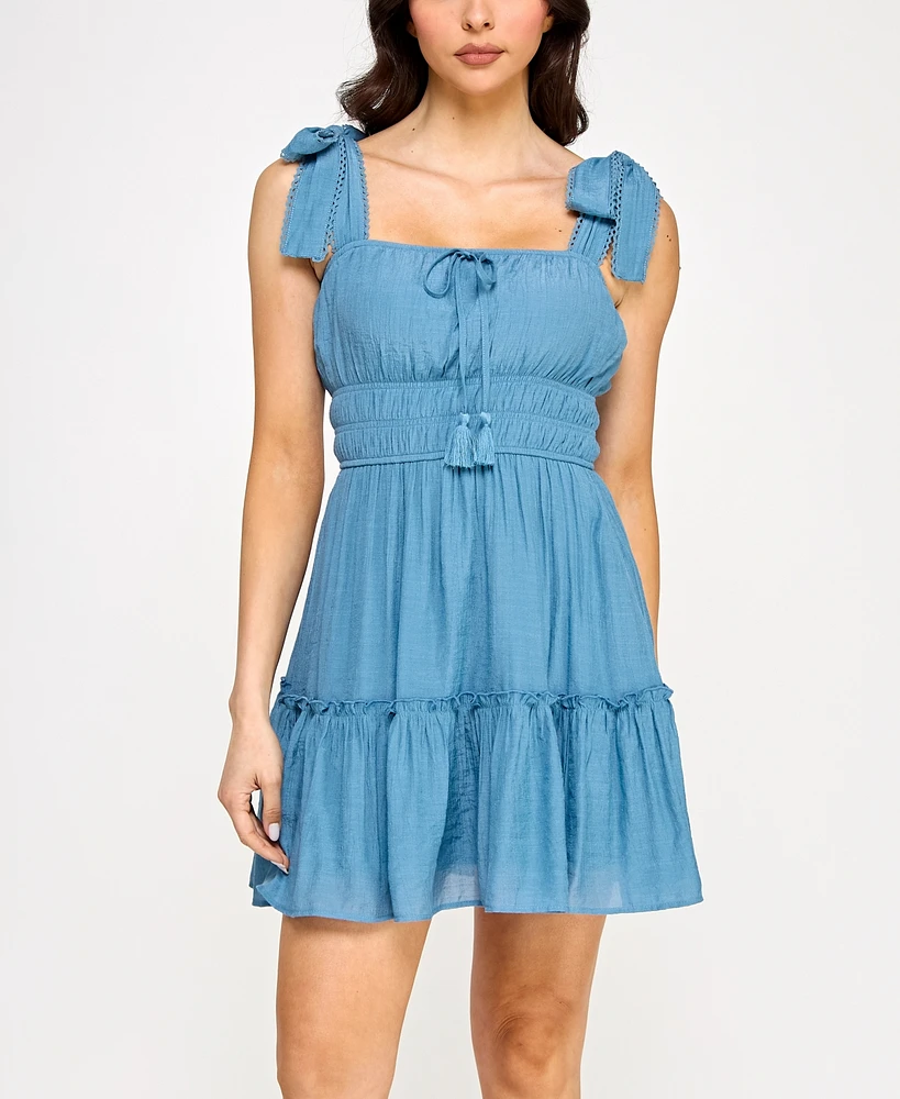 Trixxi Juniors' Square-Neck Tie-Strap Fit & Flare Dress