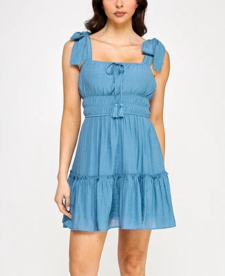 Trixxi Juniors' Square-Neck Tie-Strap Fit & Flare Dress