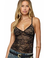 Edikted Women's Nolyn Sheer Lace V Neck Bodysuit