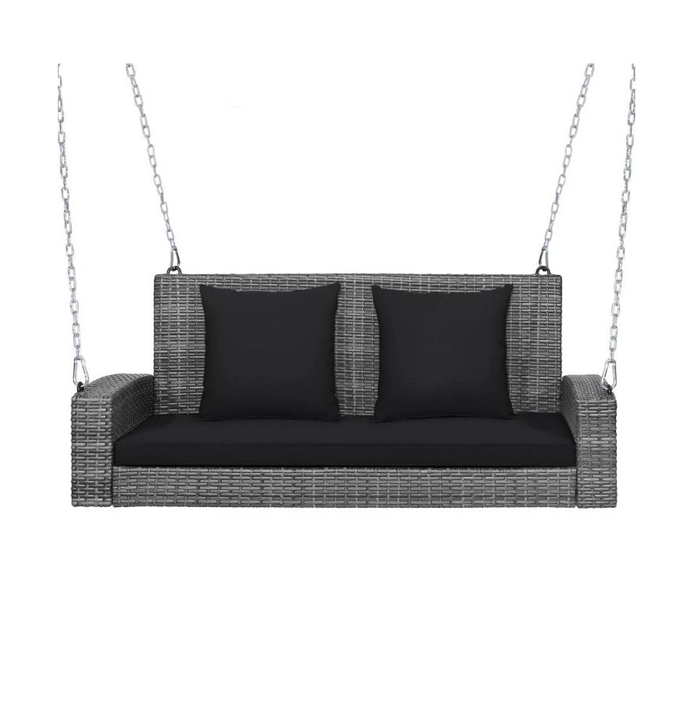 2-Person Patio Pe Wicker Hanging Porch Swing Bench Chair Cushion 800 Pounds