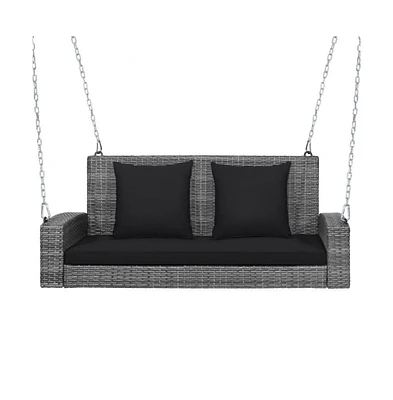 2-Person Patio Pe Wicker Hanging Porch Swing Bench Chair Cushion 800 Pounds
