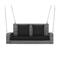 2-Person Patio Pe Wicker Hanging Porch Swing Bench Chair Cushion 800 Pounds