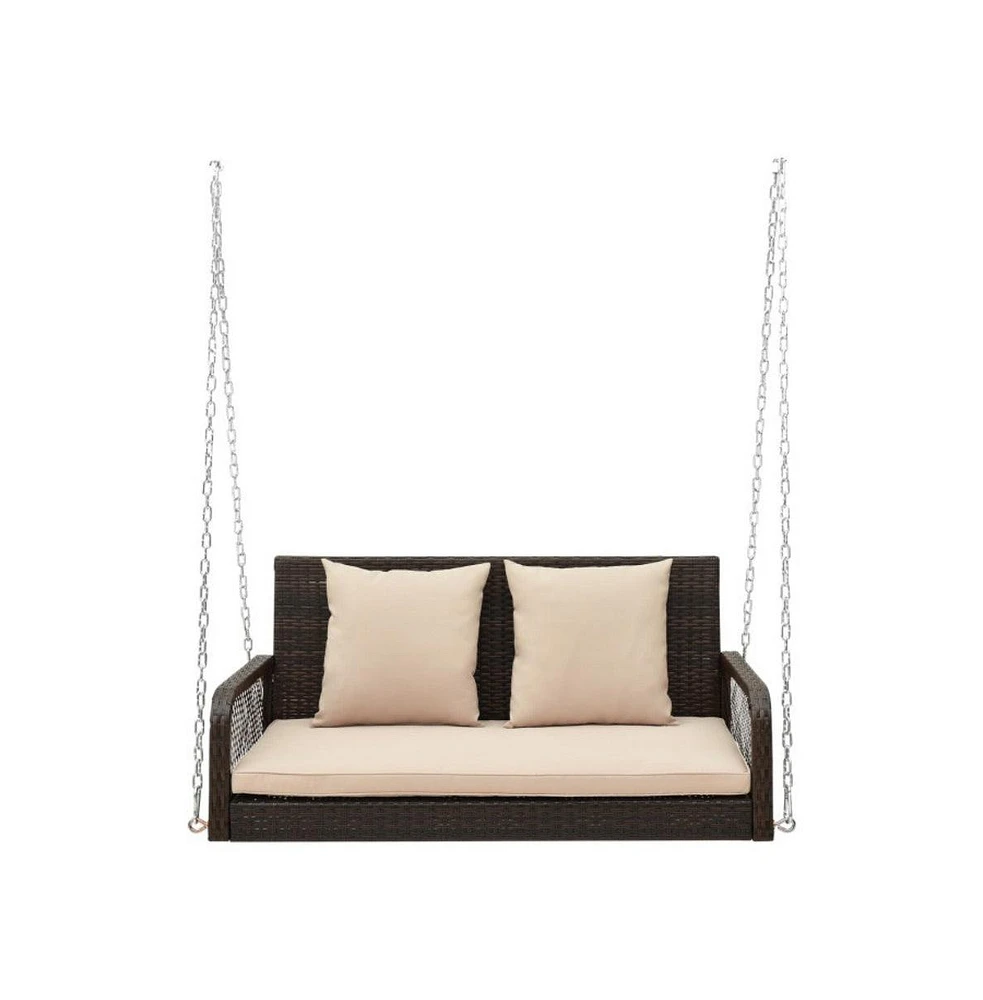 2-Person Outdoor Wicker Porch Swing with Seat and Back Cushions