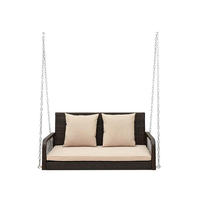 2-Person Outdoor Wicker Porch Swing with Seat and Back Cushions