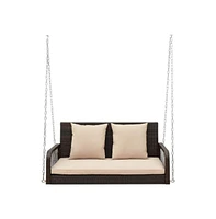 2-Person Outdoor Wicker Porch Swing with Seat and Back Cushions